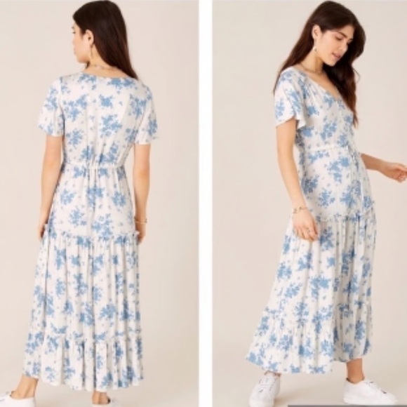 House of Harlow 1960 Blue and White Flutter Sleeve Maxi Dress M - Picture 14 of 14